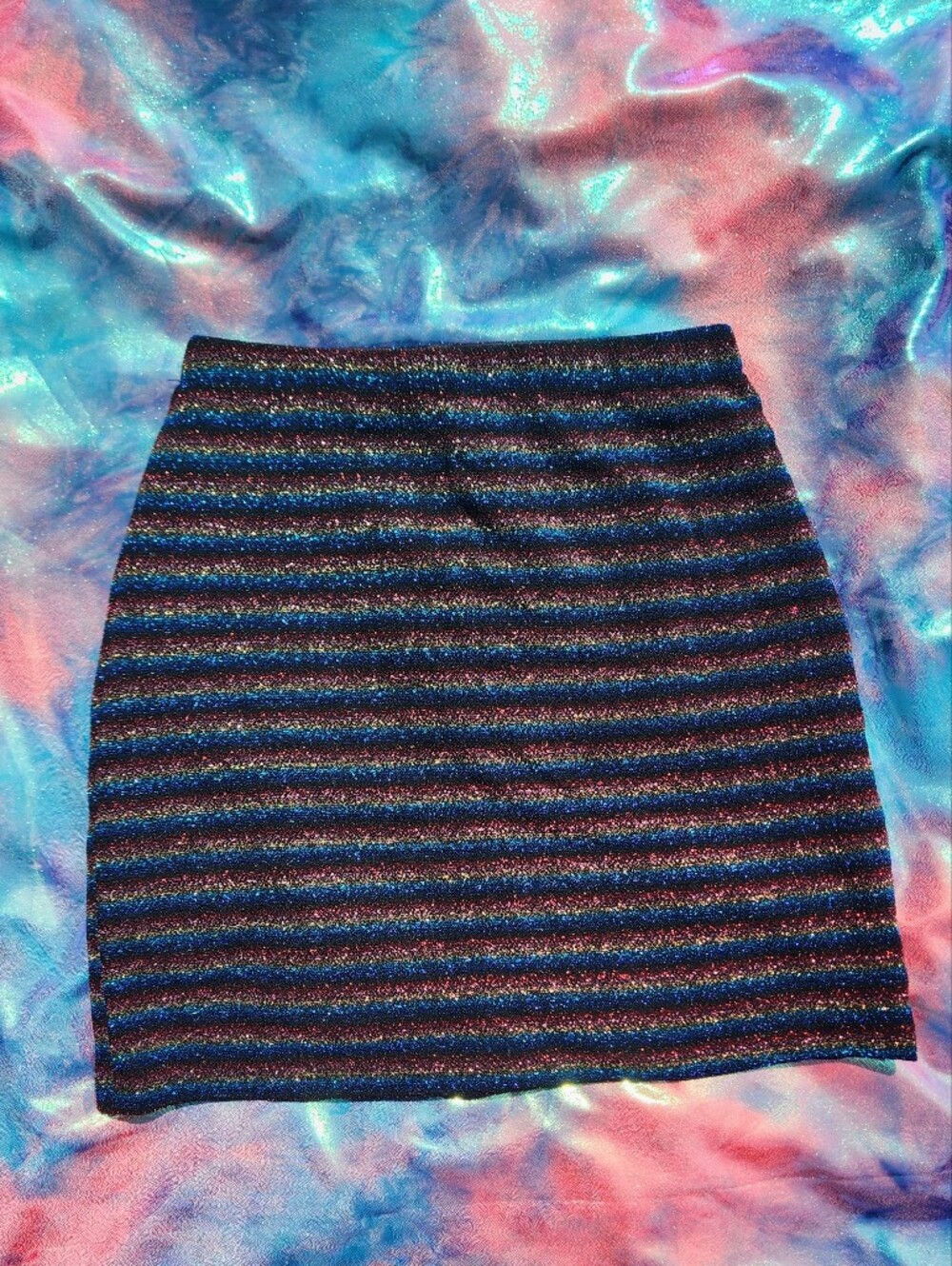 "Disco Girl" Striped Mini Skirt in Blue and Black
